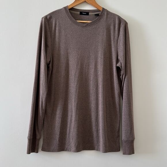 Theory Men’s Essential Long-Sleeve Tee in Tapir Taupe Brown Size Small - Picture 2 of 4